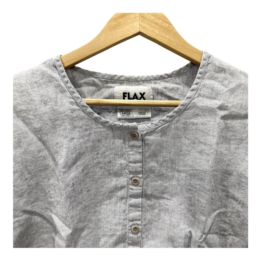 Flax Light Gray Linen Button-Front Blouse